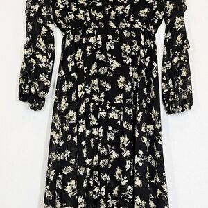 Moonsea Black and Cream Floral Long Sleeve Dress